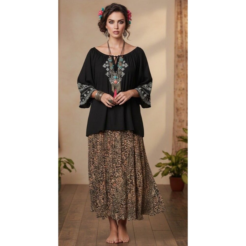 NWT Vtg 90s Y2K Animal Print Maxi Skirt 3X Fairy Grunge Boho